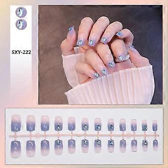 24pcs Short Press On Nails Square Reusable Stylish Color French Fake Nails