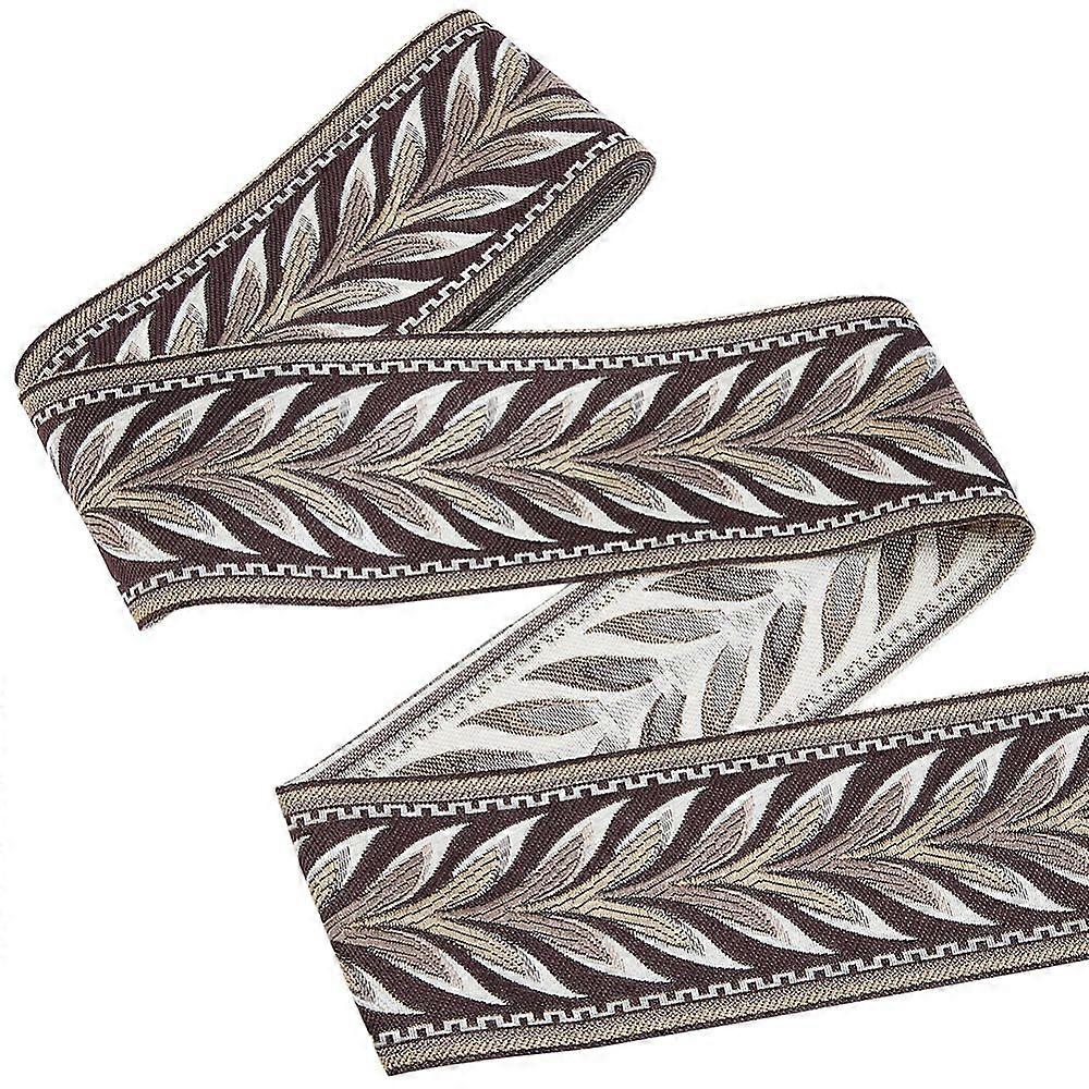 5M Polyester Leaf Jacquard Ribbon for Cloth DIY Making Decor Camel 3-1/2 inch(90mm)