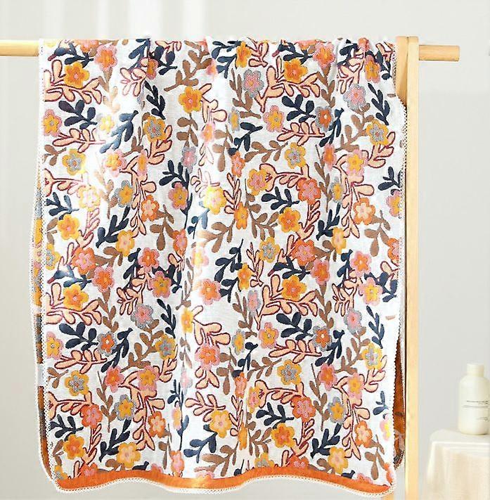 Floral Lace Trim Bath Towel 80*160 Five-layer Cotton Gauze Yarn Dyed Jacquard for Child Adult Women Free Shipping