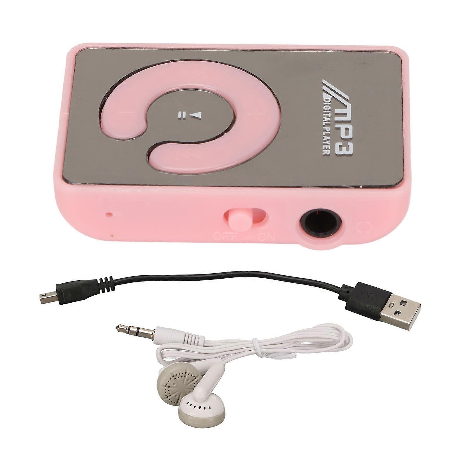 Portable MP3 player, lightweight and back clip, with memory card slot, for daily school use, pink