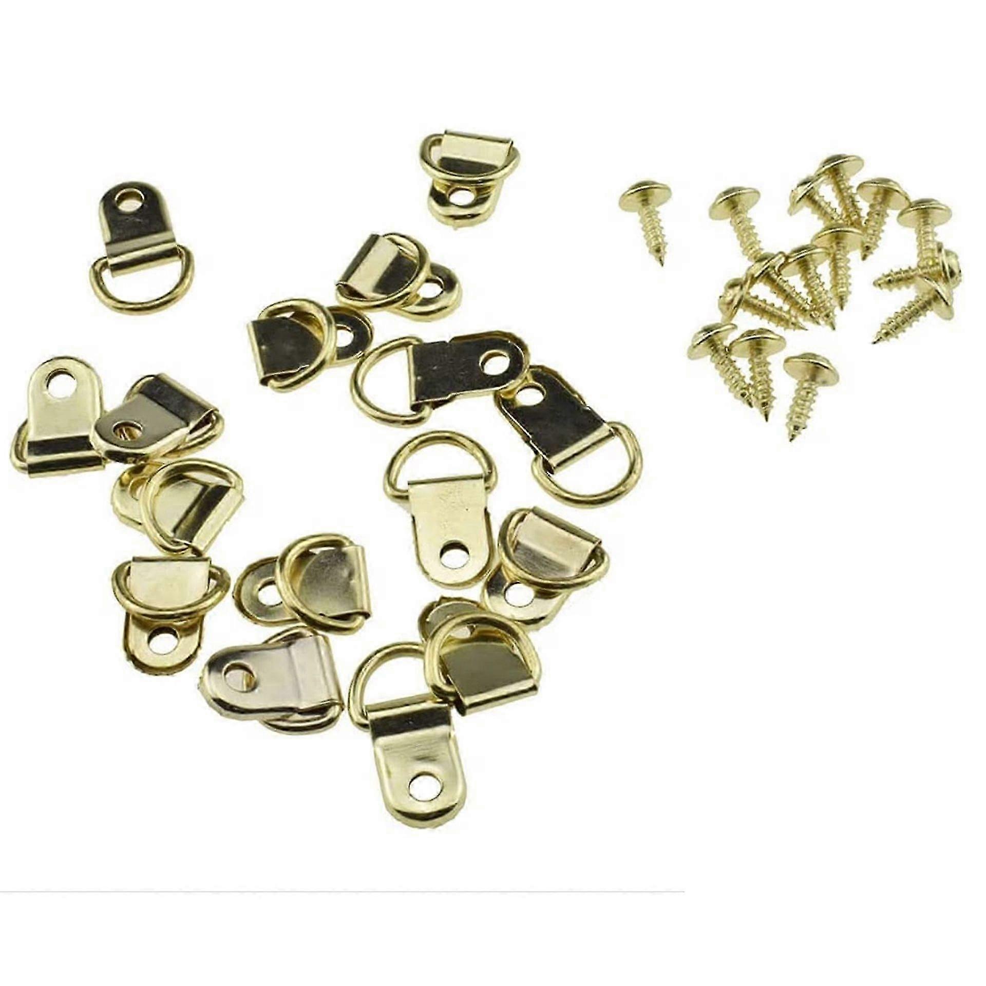 Dww-(Gold) 100-Pack D-Ring Picture Hooks with Screws, Hanging Hardware D-Rings, Heavy Duty Hooks for Picture Frames and Mirrors, D-Rings for Crafts, D
