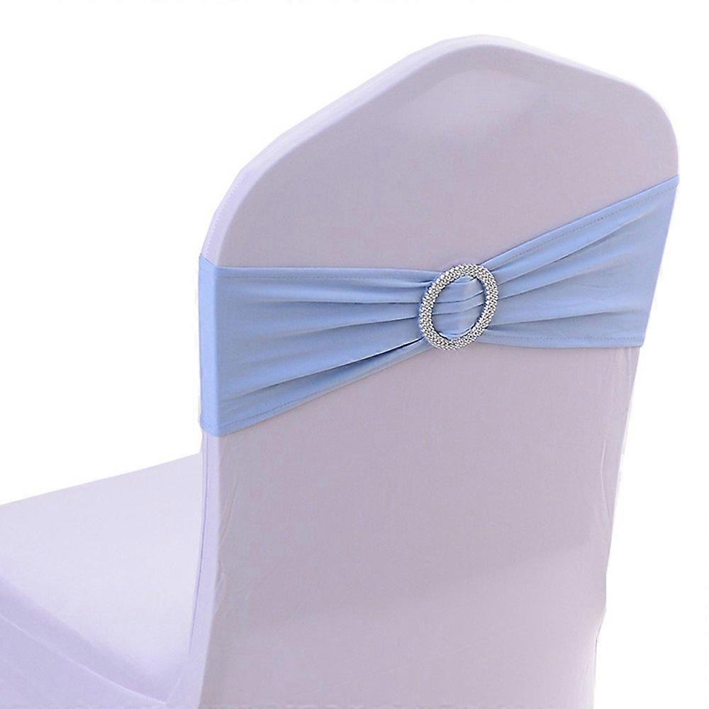 Light Blue Spandex Chair Sash Covers with Buckle Slider - 50 Pack for Wedding Decoration and Event Styling