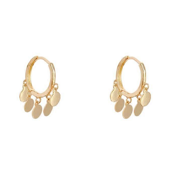 (Gold)Fringe Small Disc Metal Hoop Earrings