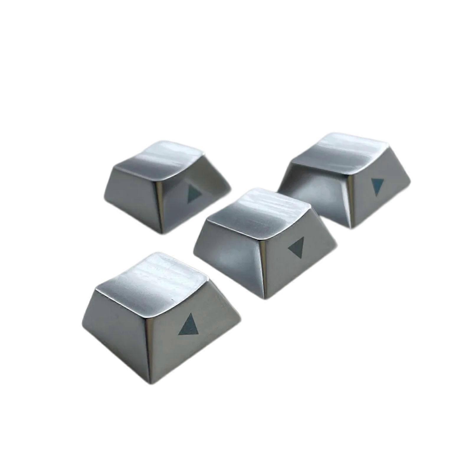 4PCS Directional Keys Keycaps Zinc Alloy Keycap Side Engraving Key Button for Gaming and Office Keyboards Metal Keycaps Silver