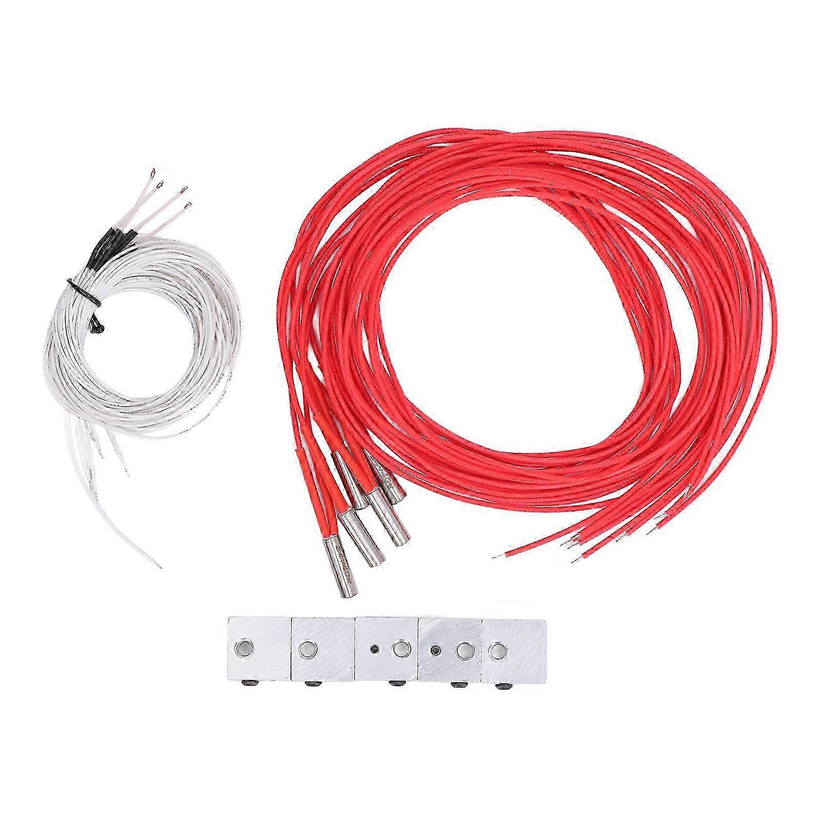 5 Set 3D Printer Hotend Parts MK7 MK8 Aluminum Heating Block 100K Thermistor with 1m Wiring Cartridge Heater 24V 40W
