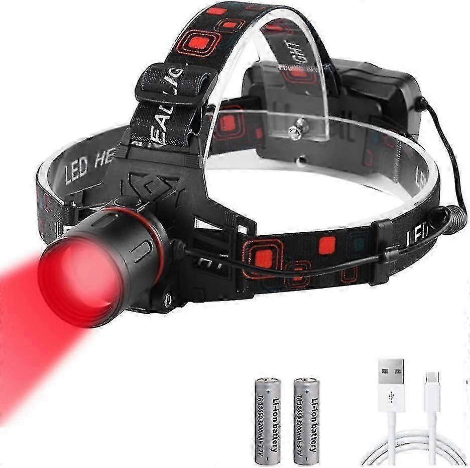 Red Headlamp, Red Led Hunting Headlamp, Rechargeable Headlamp With Red Zoom Filter, Used For Hunting