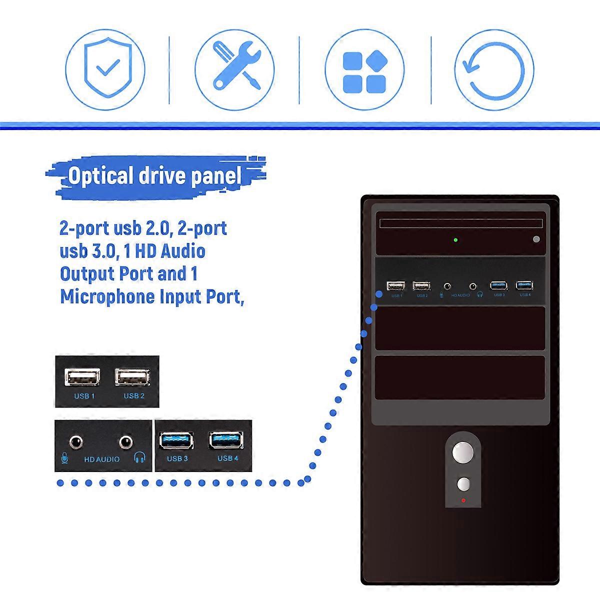 5.25 Inch Desktop Pc Case Internal Front Panel Usb Hub 2 Ports