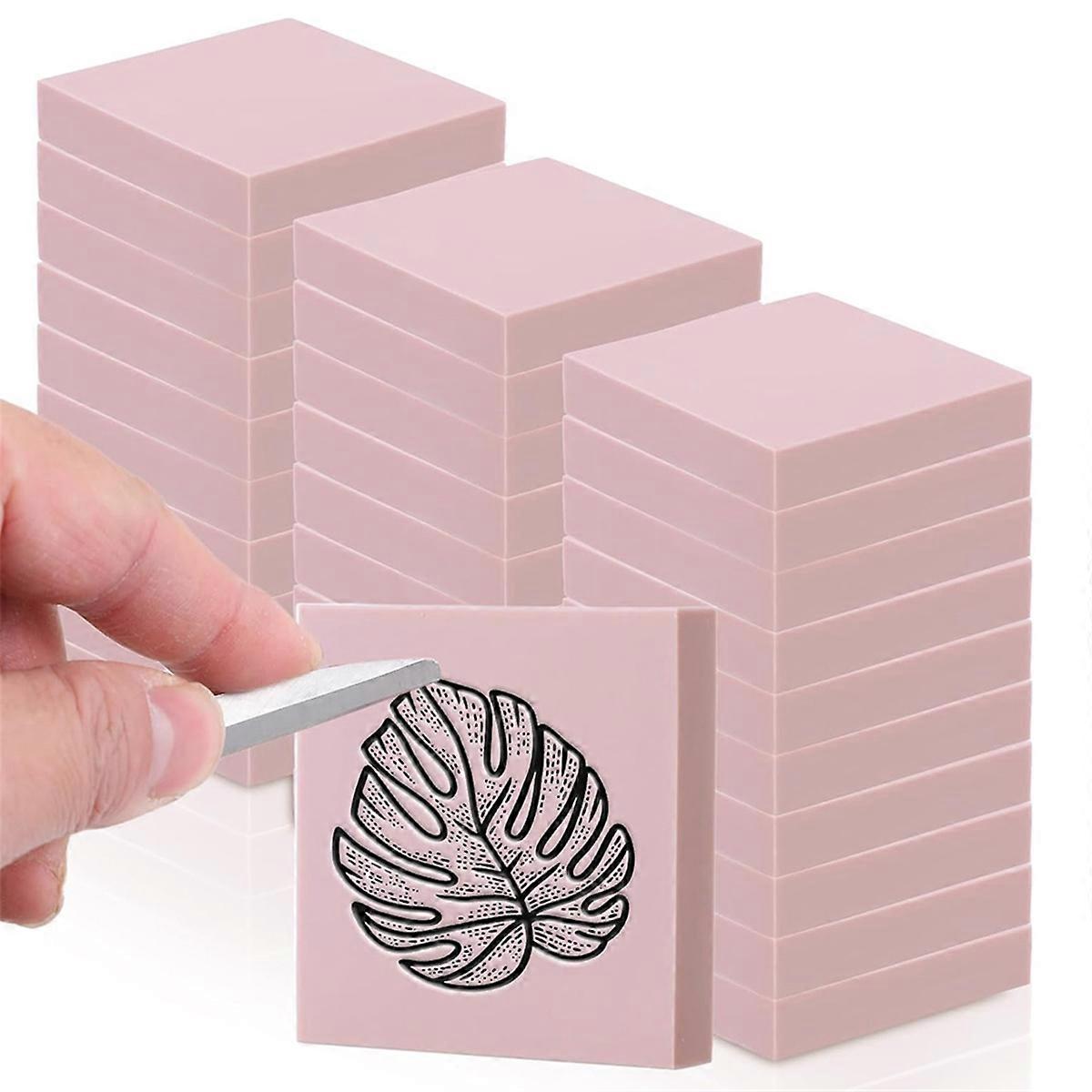 Rubber Carving Blocks, 2 X 2 Inches, 30 Pieces, Pink, for Printmaking and Stamp Making