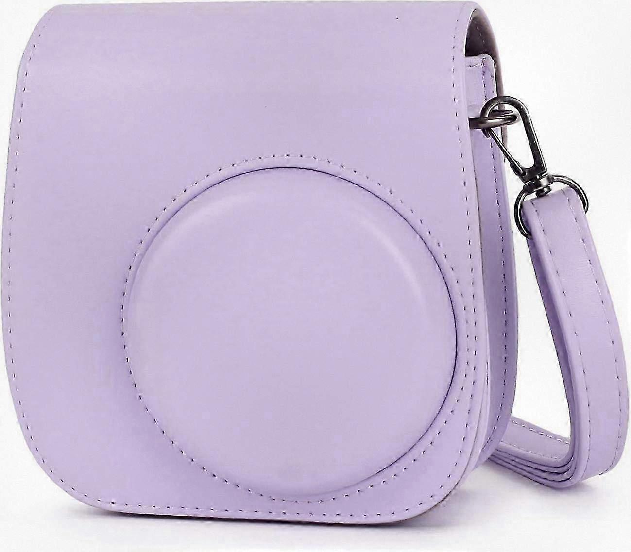 Instant Camera Bag for Instax Mini 11, PU Leather Case with Pocket & Adjustable Strap (Lilac)