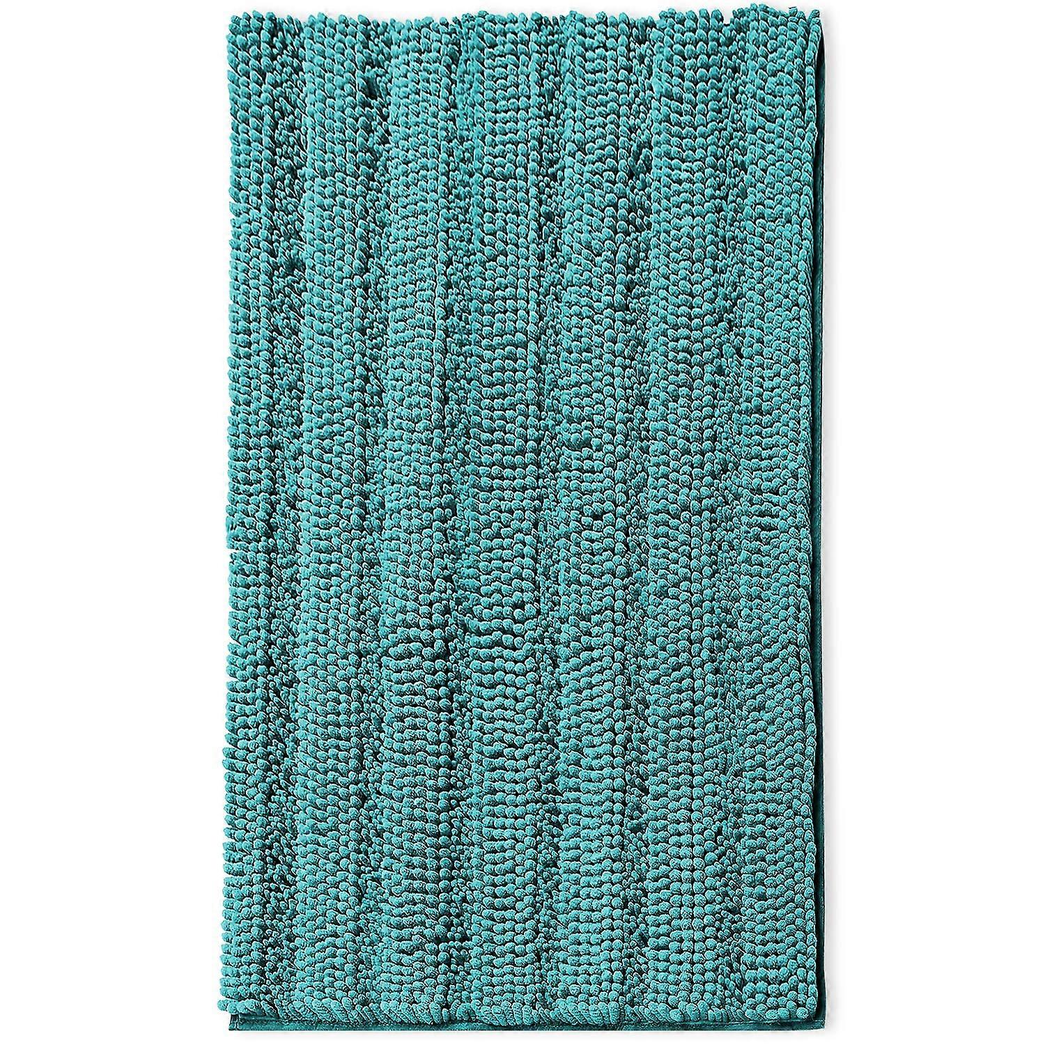 Chenille Bathroom Rugs 44 x 26, Ultra Soft Plush Shaggy Bath Mats with Non Slip Rubber Backing in Teal, Machine Washable