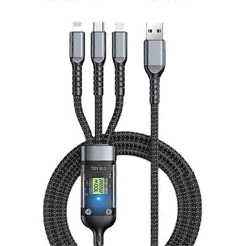 3-in-1 Super Fast Charging Cable, Luminous and Transparent, Compatible with Android Phones and Tablets. Universal Cable for USB to Lightning and Micro