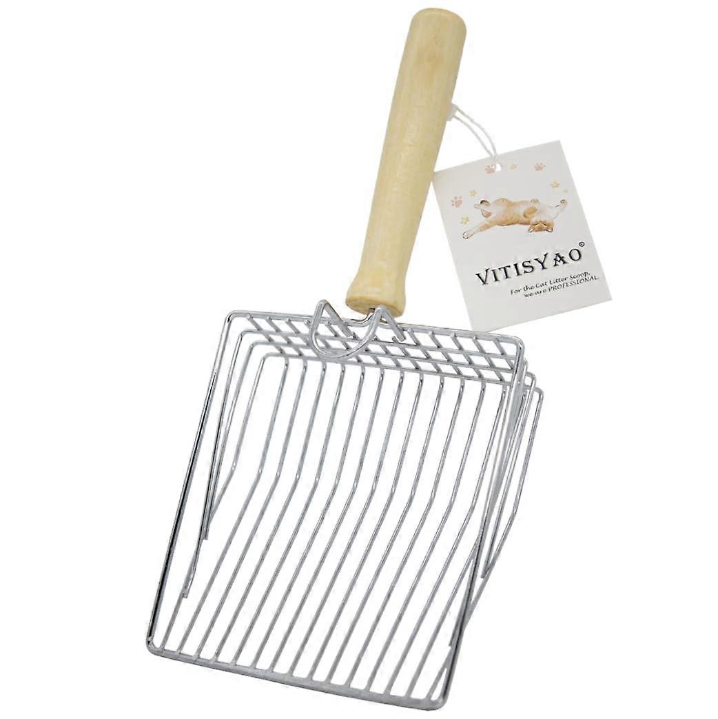 Big Cat Sifting Litter Scoop with Hook, Quick Squeeze Handle and Wooden Grip for Easy Pet Waste Removal