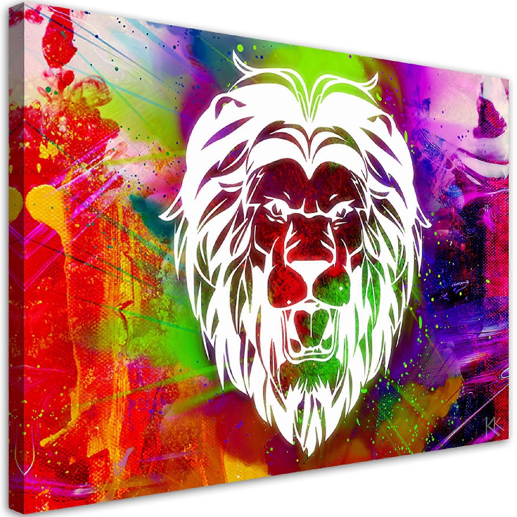 Impression sur toile, Lion coloré abstrait - 90x60