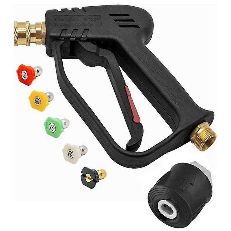 4000 PSI High Pressure Washer Gun with 5 Water Nozzle Tips, Car Cleaning Gun (M22 14mm Hose Connector & Karcher Quick Connector)