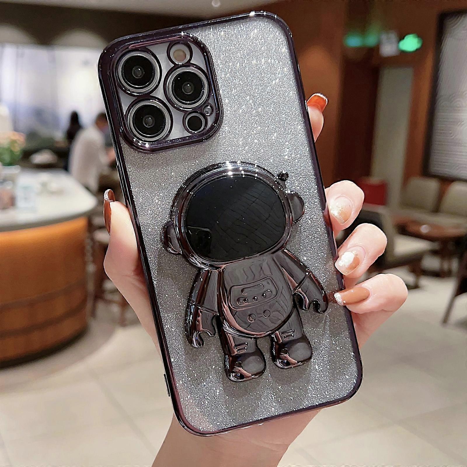 For iPhone 12 Pro Astronaut Holder Gradient Glitter Powder Phone Case