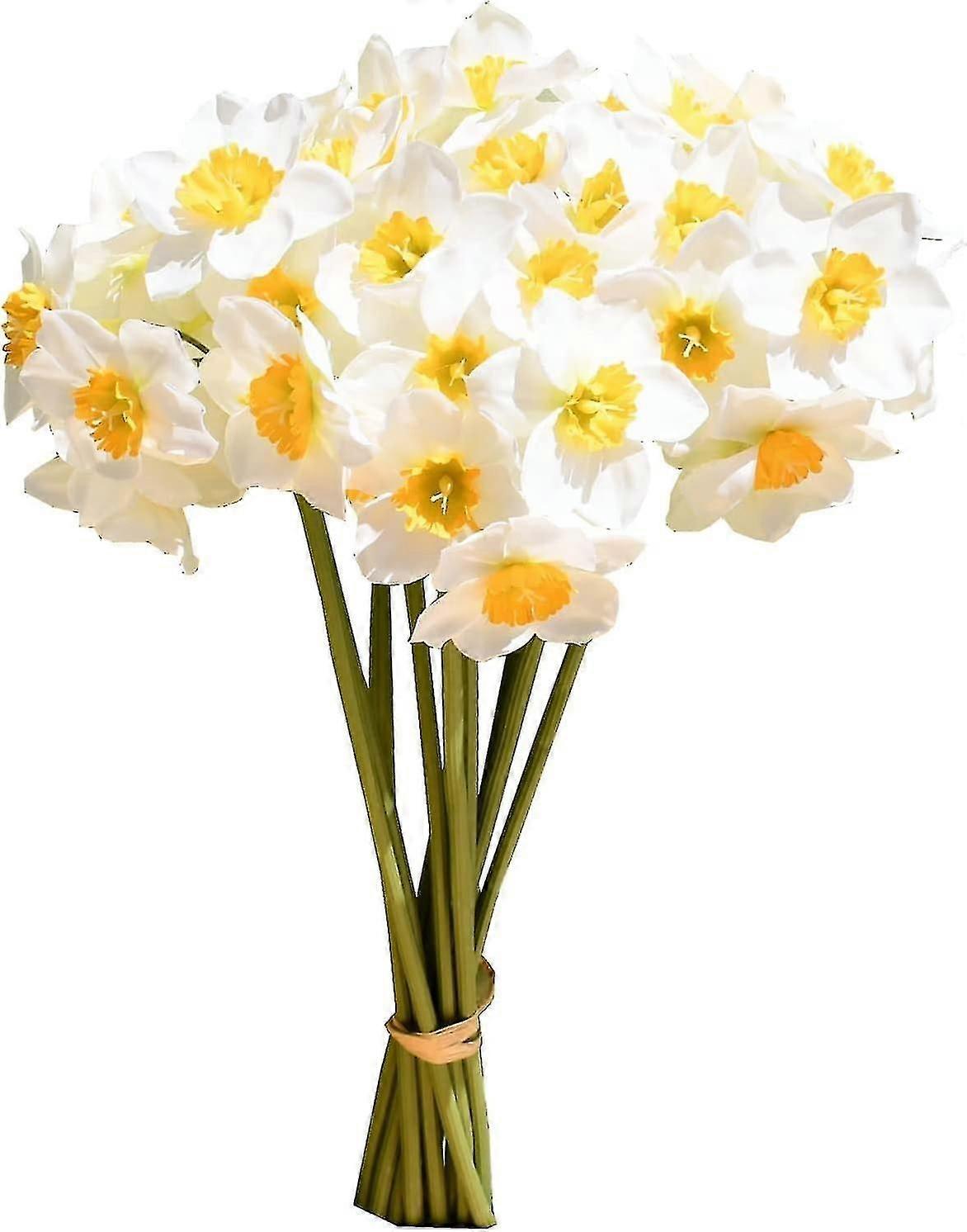 Mandy's 12pcs White Flowers Artificial Daffodils Flowers 16" For Party Home Decoration