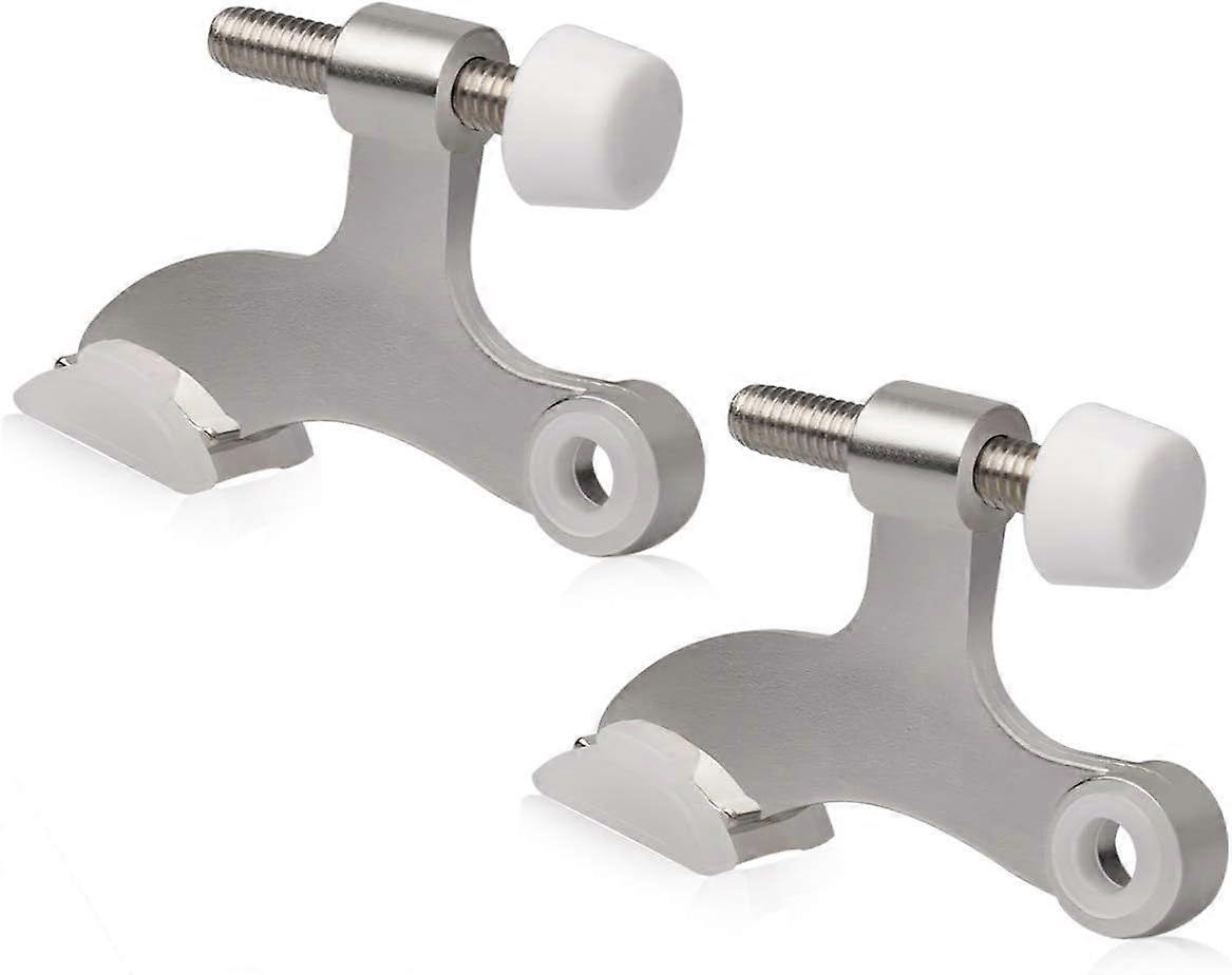 SDIGV Lot de 2 butées de porte à goupille de charnière en nickel satiné brossé - Butée de porte à goupille de charnière robuste réglable avec embouts de pare-chocs en caoutchouc blanc