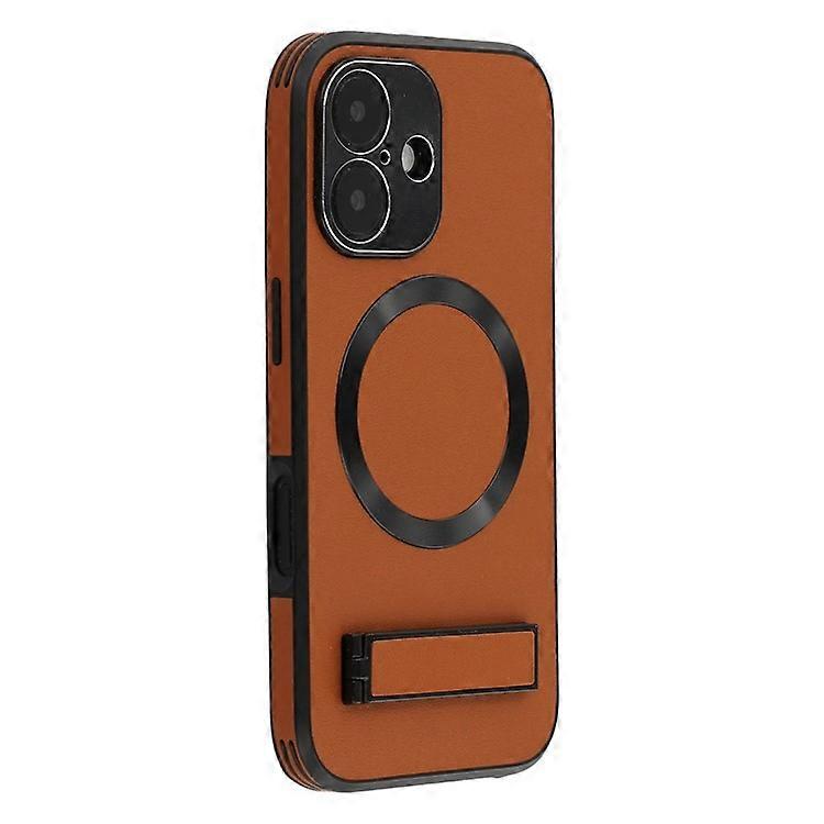Compatible For iPhone 16 Kickstand Case Compatible with MagSafe PC + TPU + PU Phone Back Cover