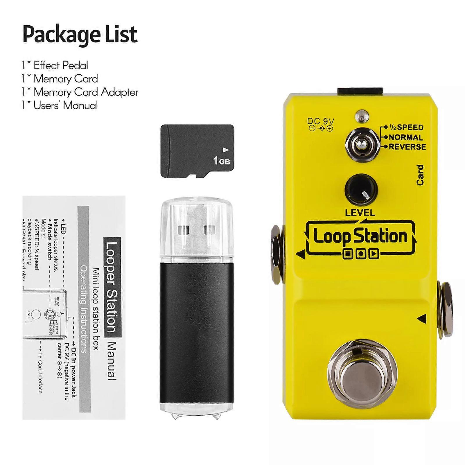 Ammom Loop Station Mini Guitar Looper Effect Pedal 10 Minutes Recording Time True Bypass Full Metal Shell 3 Working Modes with 1GB Memory Card