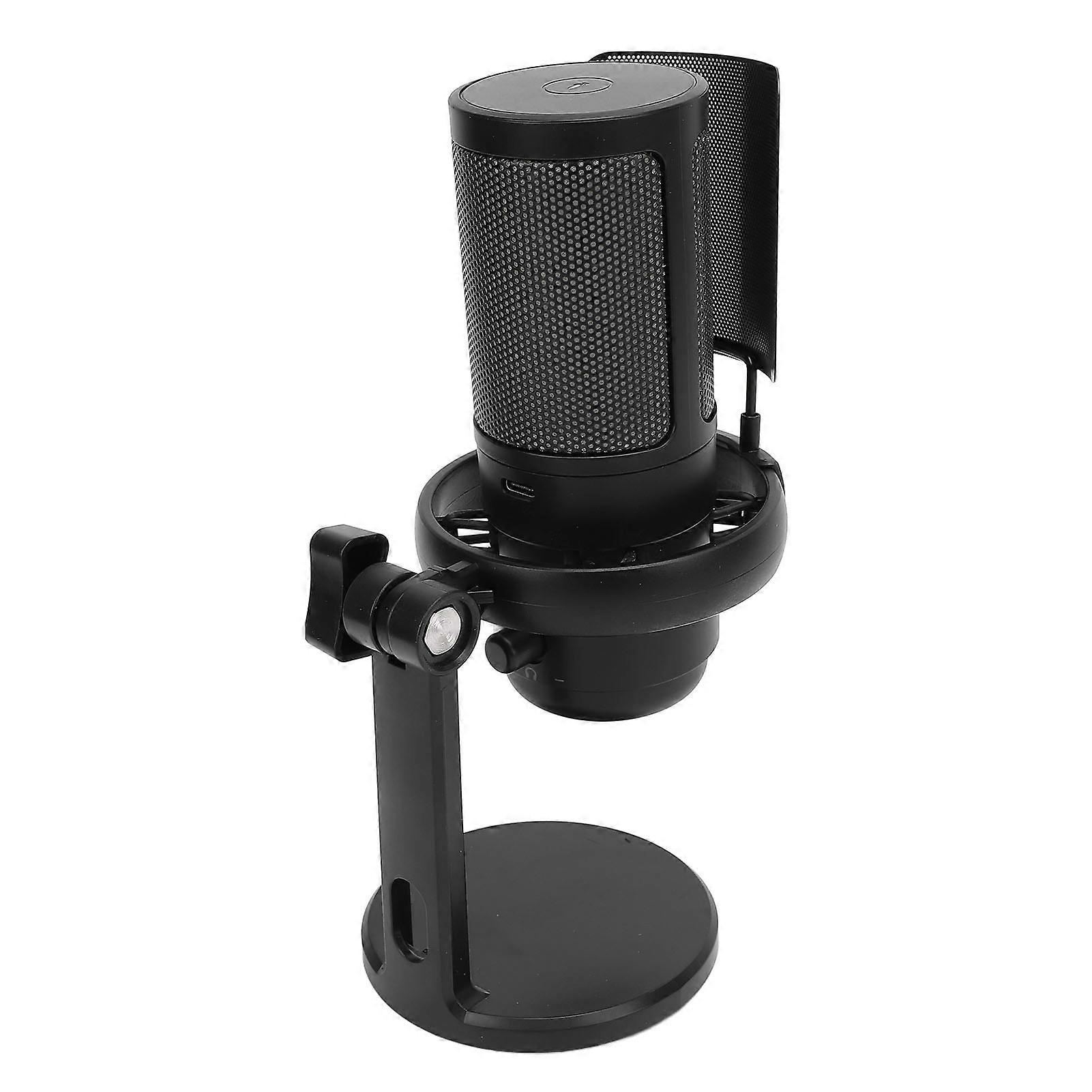 Gaming Microphone Quick Mute RGB Color Light USB PC Condenser Mic with Pop Filter Shock Mount Rotate Gain Key for Live Streaming Black 