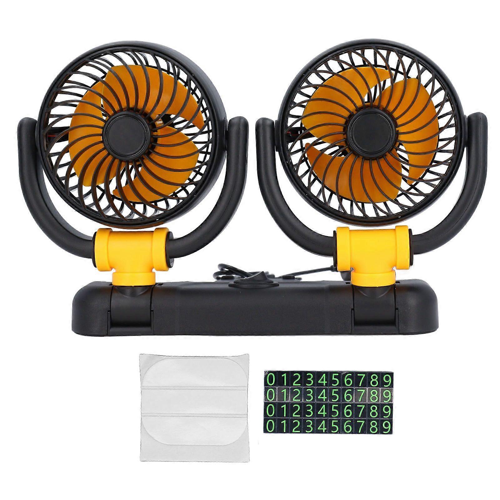 高品質のDC12Vカーファンカーファンダブルヘッドカーファンサイレント折りたたみ式ダブル