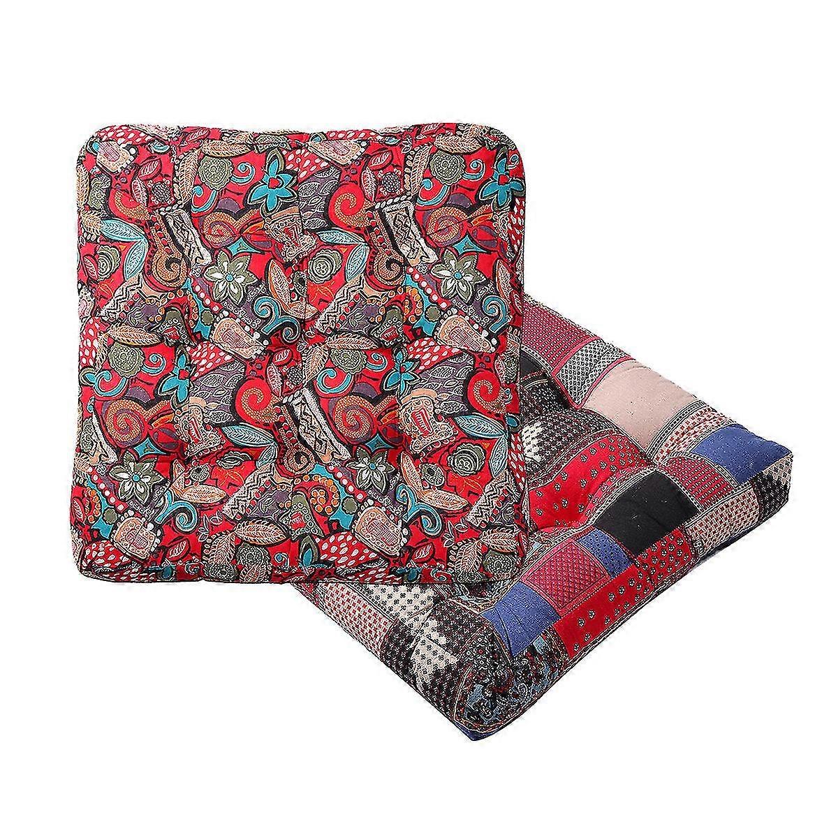 Square Tatami Cushion 55X55x10cm - Cotton Linen Floor Pillow Chair Seat Pad Mat for Home and Office Use