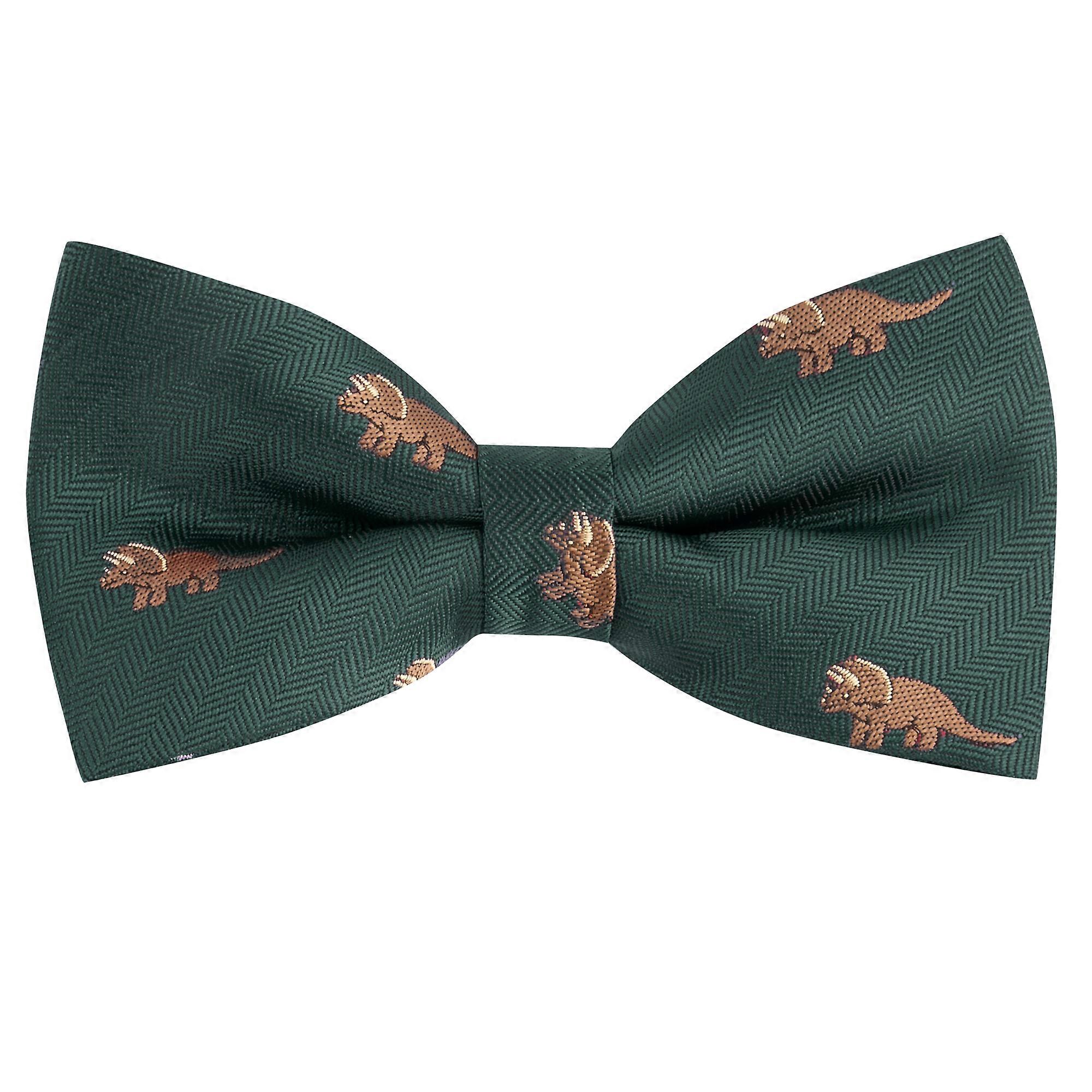 Dark Green Triceratops Herringbone Bow Tie