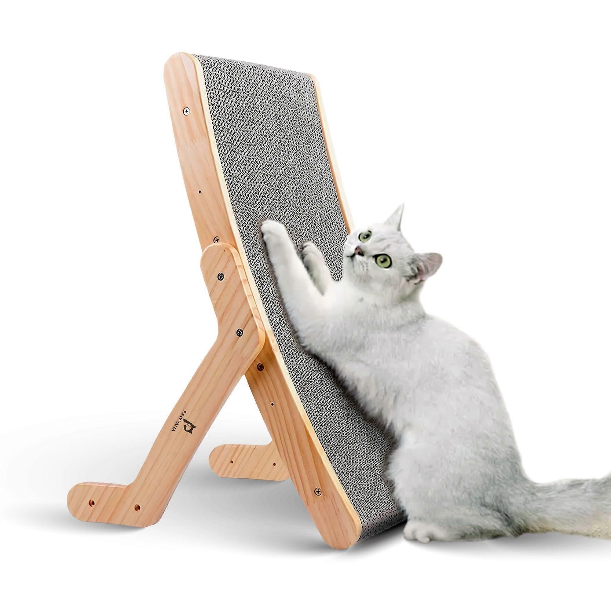Cat Scratching Board, 3Position Corrugated Cardboard Cat Scratcher Lounger with Natural Wood Frame