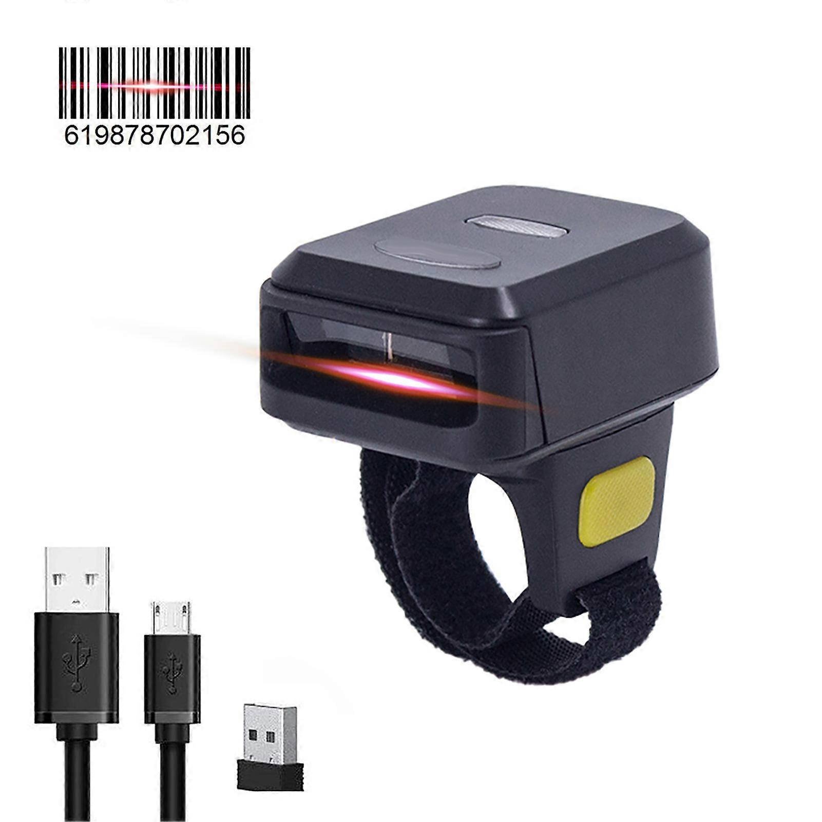 1D Barcode Scanner Portable Finger Handheld Wearable Ring Bar  Reader BT+2.4G Wireless and Wired Connection with Offline Storage Support for Windows 