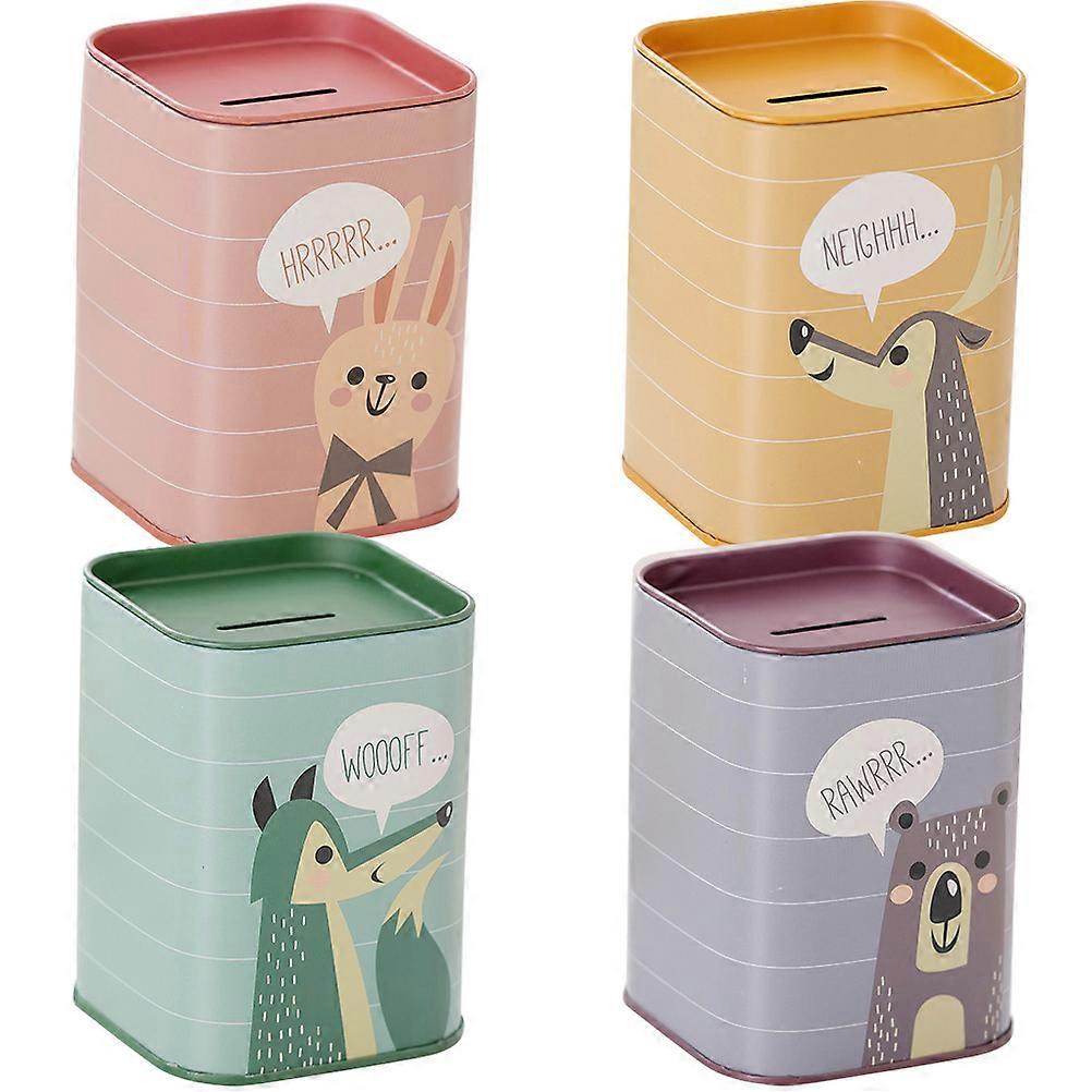 It looks like you're referring to a product listing for **decorative coin banks**—specifically **cute tinplate piggy banks** that come in a set of 4,