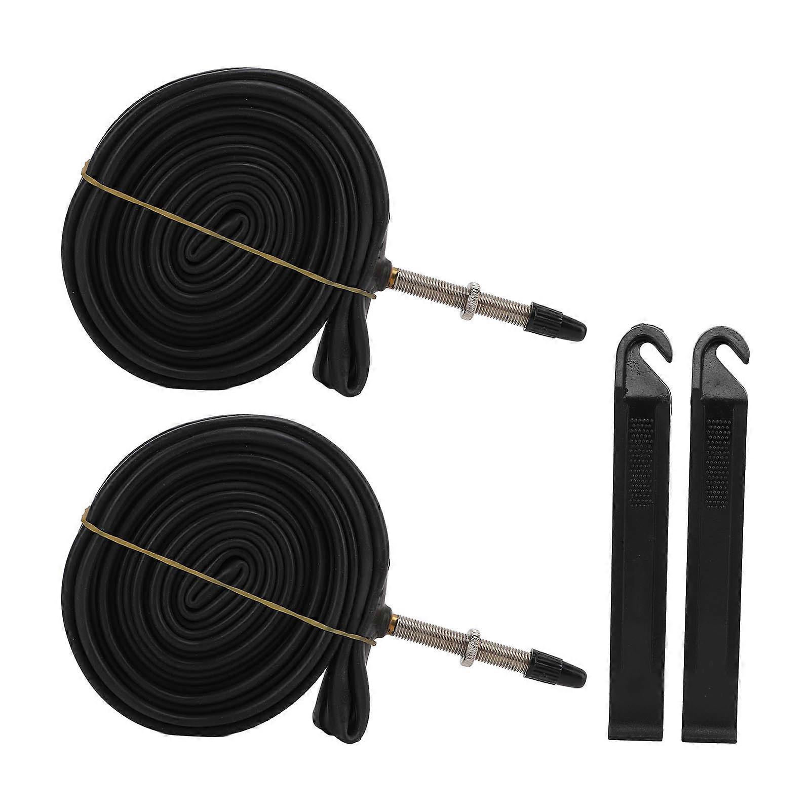 Set of 2 bicycle inner tubes 700 x 23 C, Presta valve 700 C, butyl rubber, with 2 tire levers (700 x 23 C, Presta valve 60 mm).
