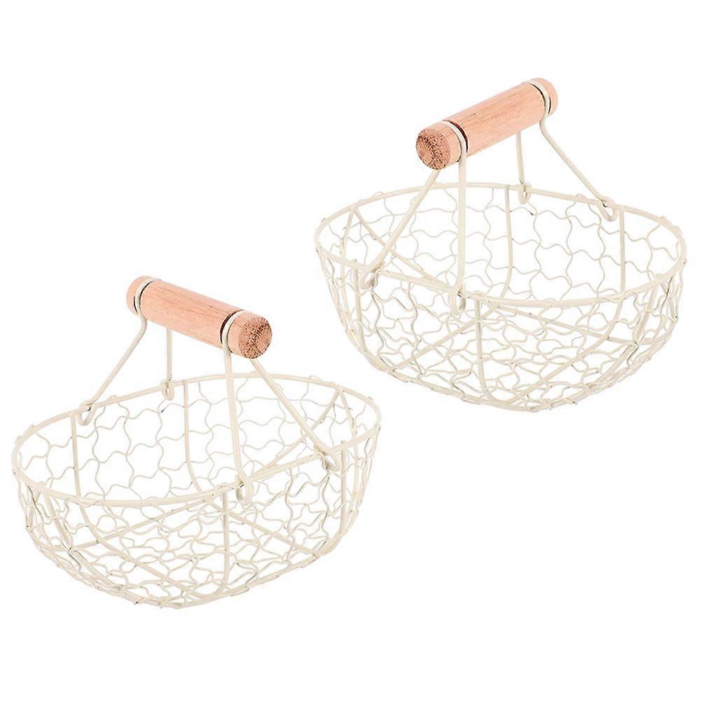 Fruit Organizer Multi-Function Storage Basket Portable Design Iron Material Rectangular Shape 2Pcs