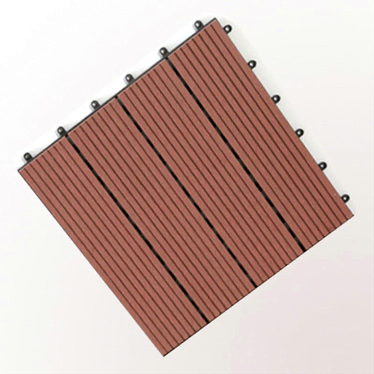 Heavy Duty Interlocking Composite Decking Tiles Wood-Plastic Patchwork Patio Tiles All Weather Red-Brown 1 Piece