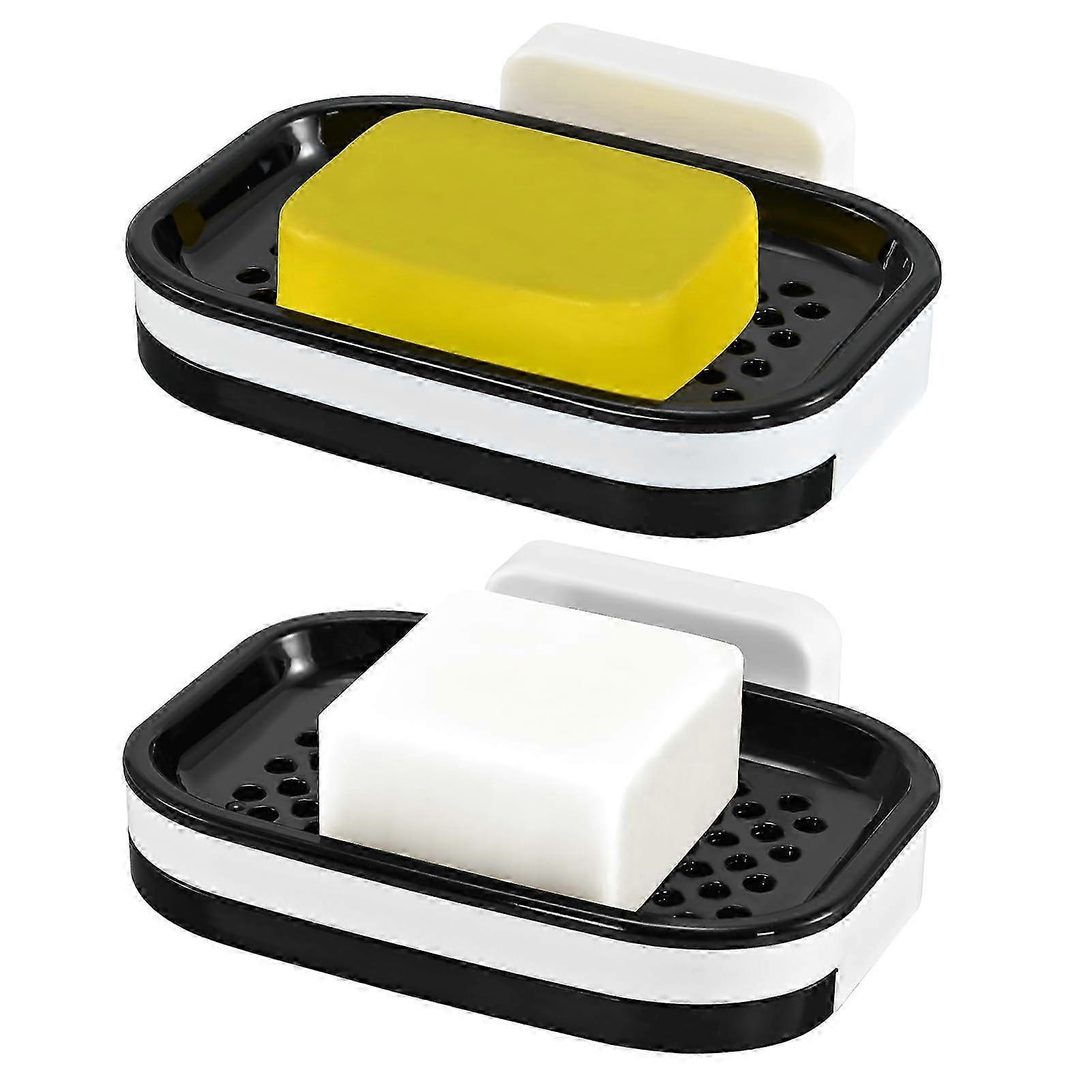 2 stk sæbeskåle, selvklæbende sæbeskålholdere til vægmontering, ingen boring nødvendig med afløbsbakke til badeværelse og køkken