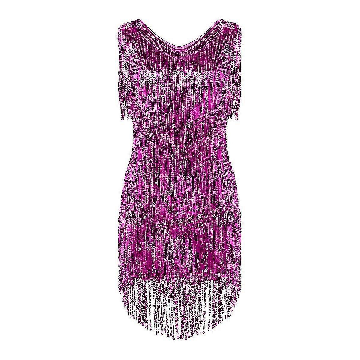 Pompons à sequins, col en V sans manches, robe de danse à franges scintillantes