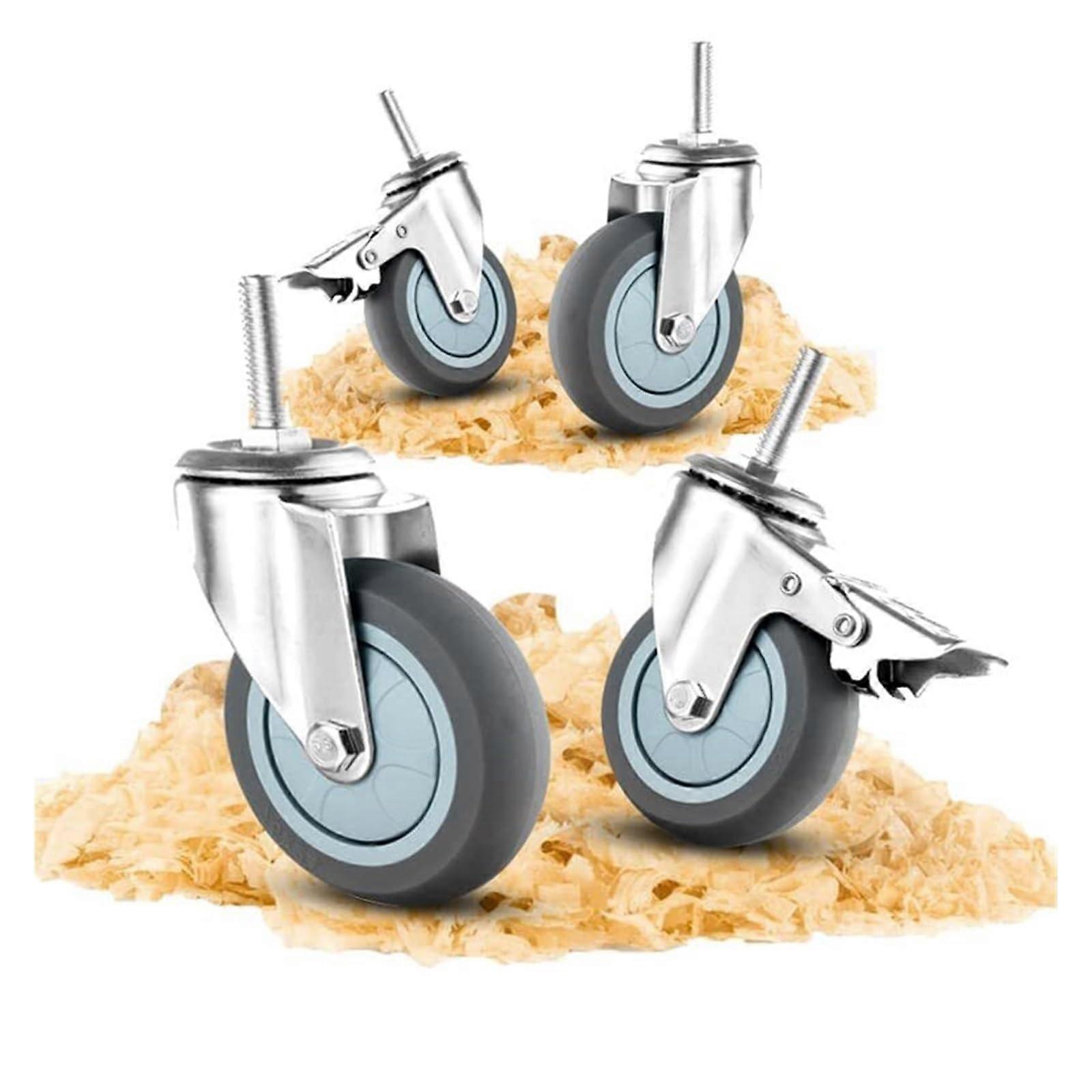 Threaded Axle Turns the Wheel of Football, Set of 4 Swivel Castors Rubber M10 x 30 mm M12 x 30 mm 360 Degree Silent Trolley Castor 75 kg