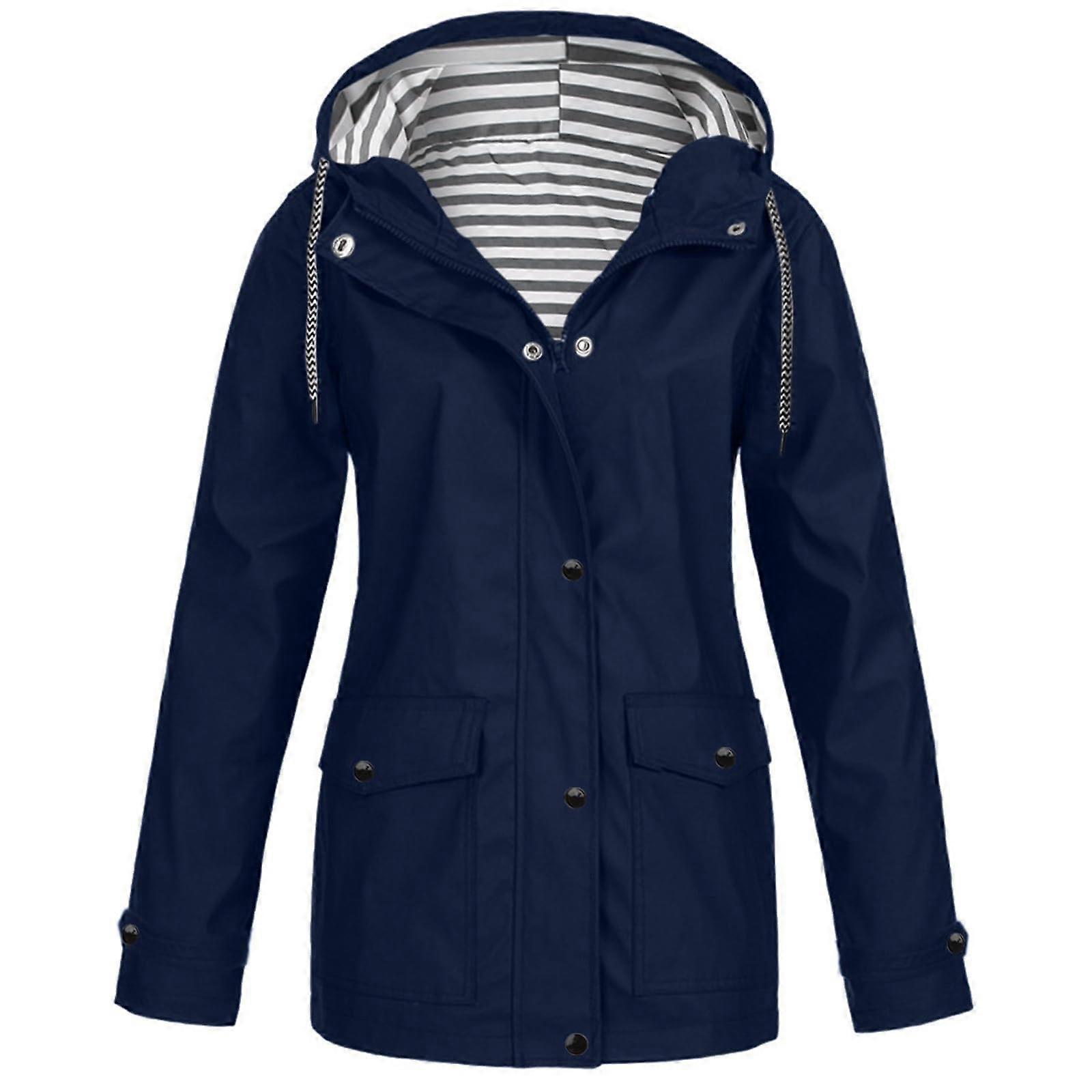 Women's Breathable Rain Coat Large Sizes Lined Wind Jacket Navy 4XL