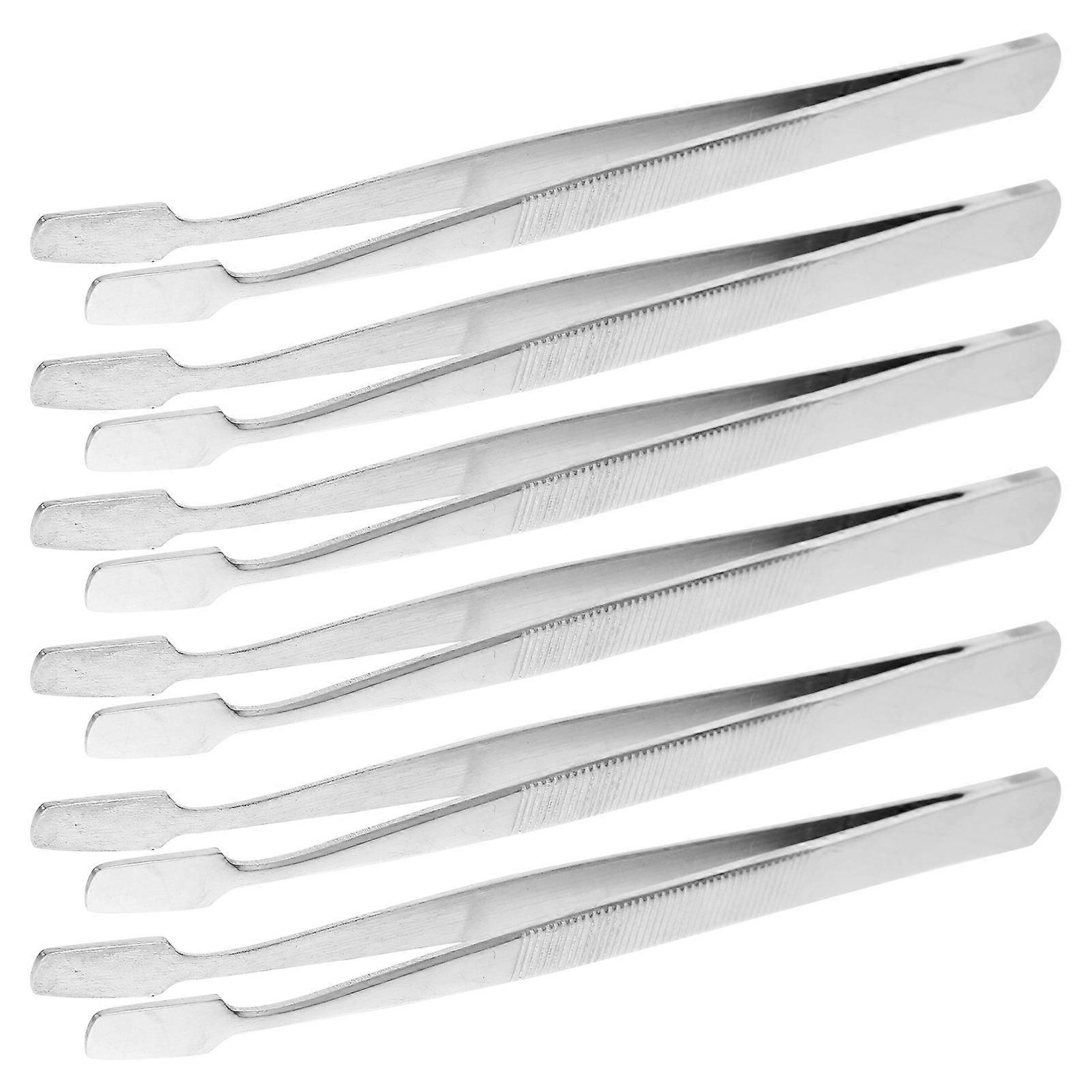 Stainless Steel Flat Tip Tweezers for Home Use with Precision Grip Silver 6pcs