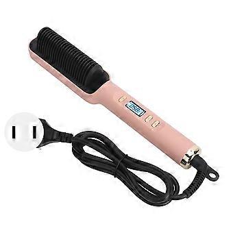 2 en 1 Fer à lisser à ions négatifs Peigne de coiffure PTC Peigne de lissage à chauffage rapide uniforme avec écran LCD Rose US PlugYMMR)