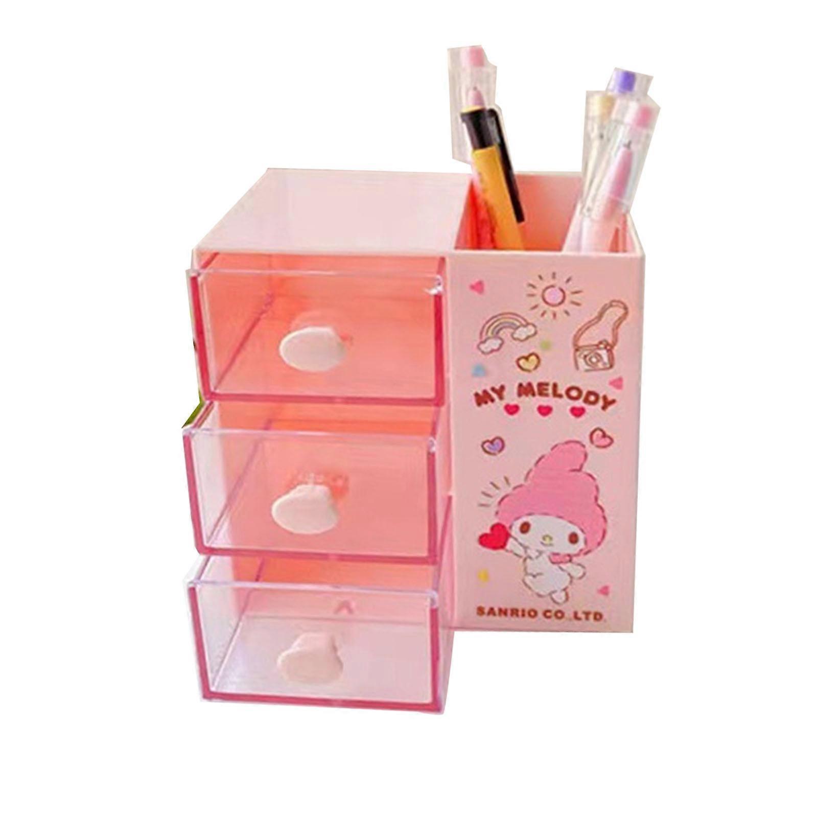 Desk Storage Box Cute Style Built in Drawer Compartment Design Plastic Makeup Storage Box for Home Orange