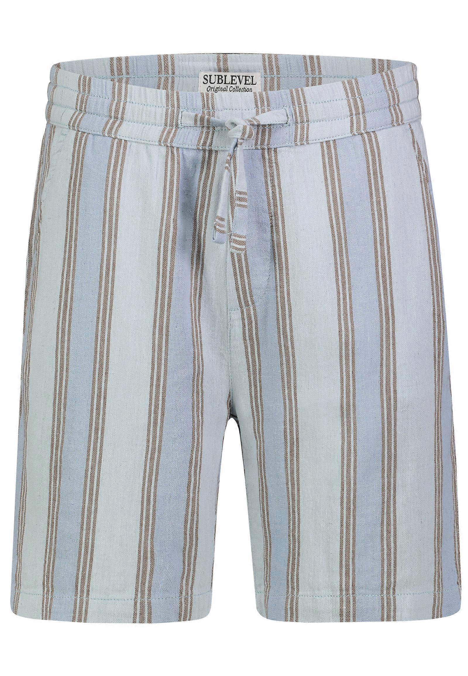 Bermuda élégant en lin avec motif à rayures et cordon de serrage