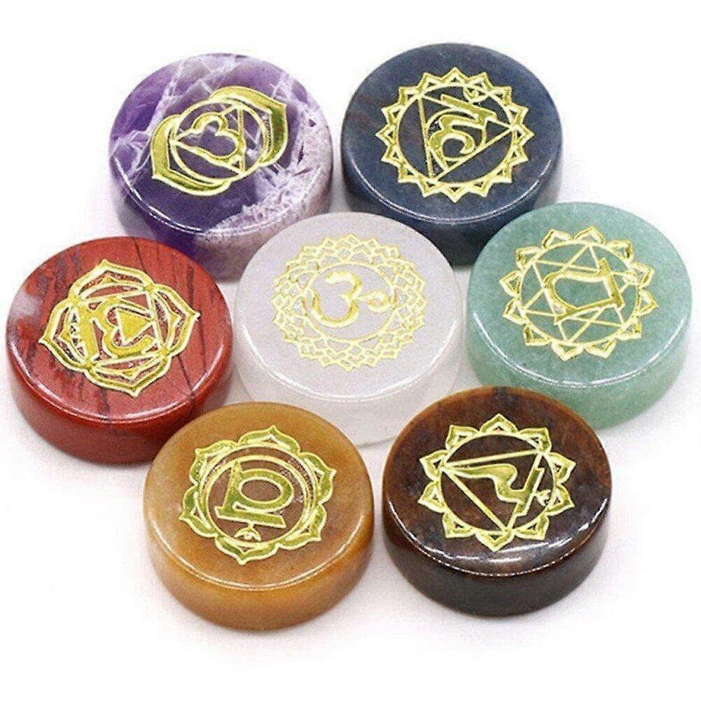 7 Chakra Reiki Crystals and Stones Kit with Chakra Symbols, Polished Gemstones, and Tumbled Crystal Set for Yoga and Meditation.