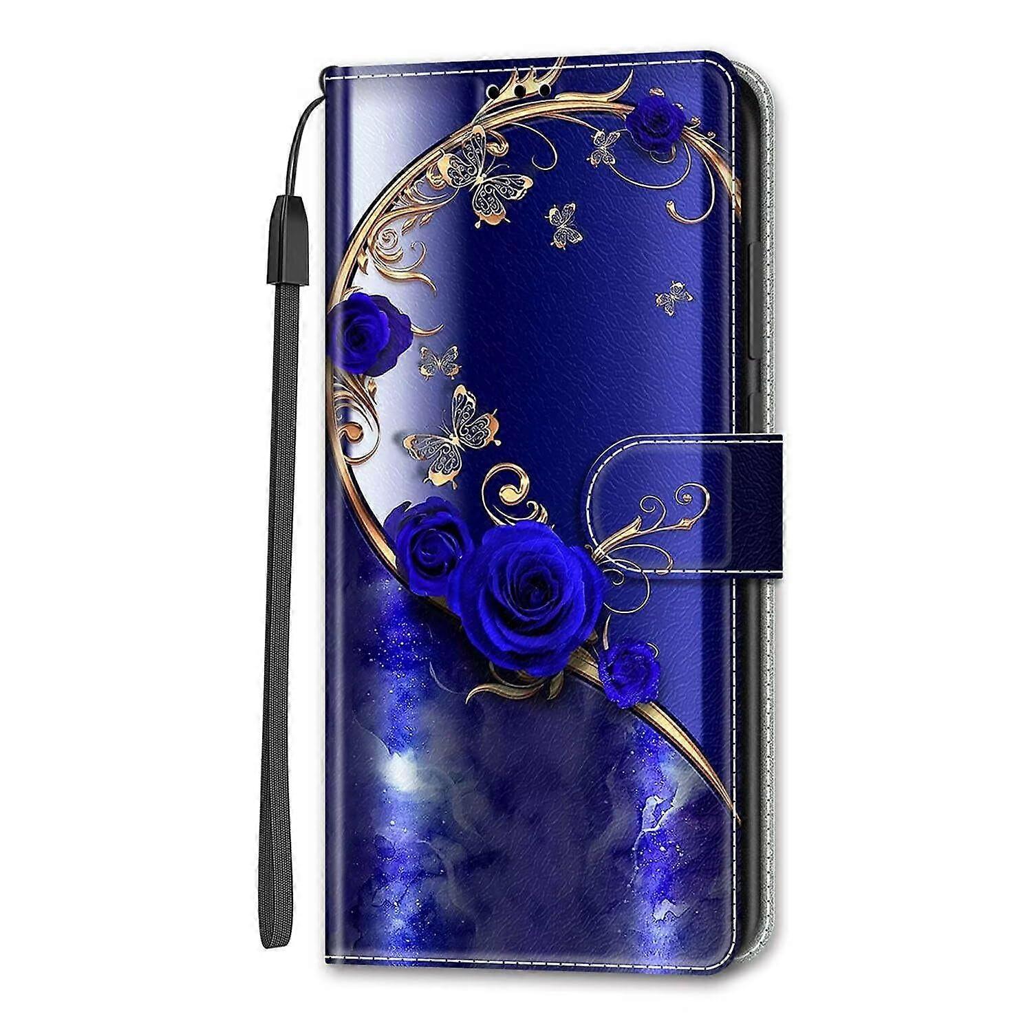 Miagon Full Body Flip Leather Case for Oppo A58 4G, Wallet Cover with Card Slots, Blue Flower