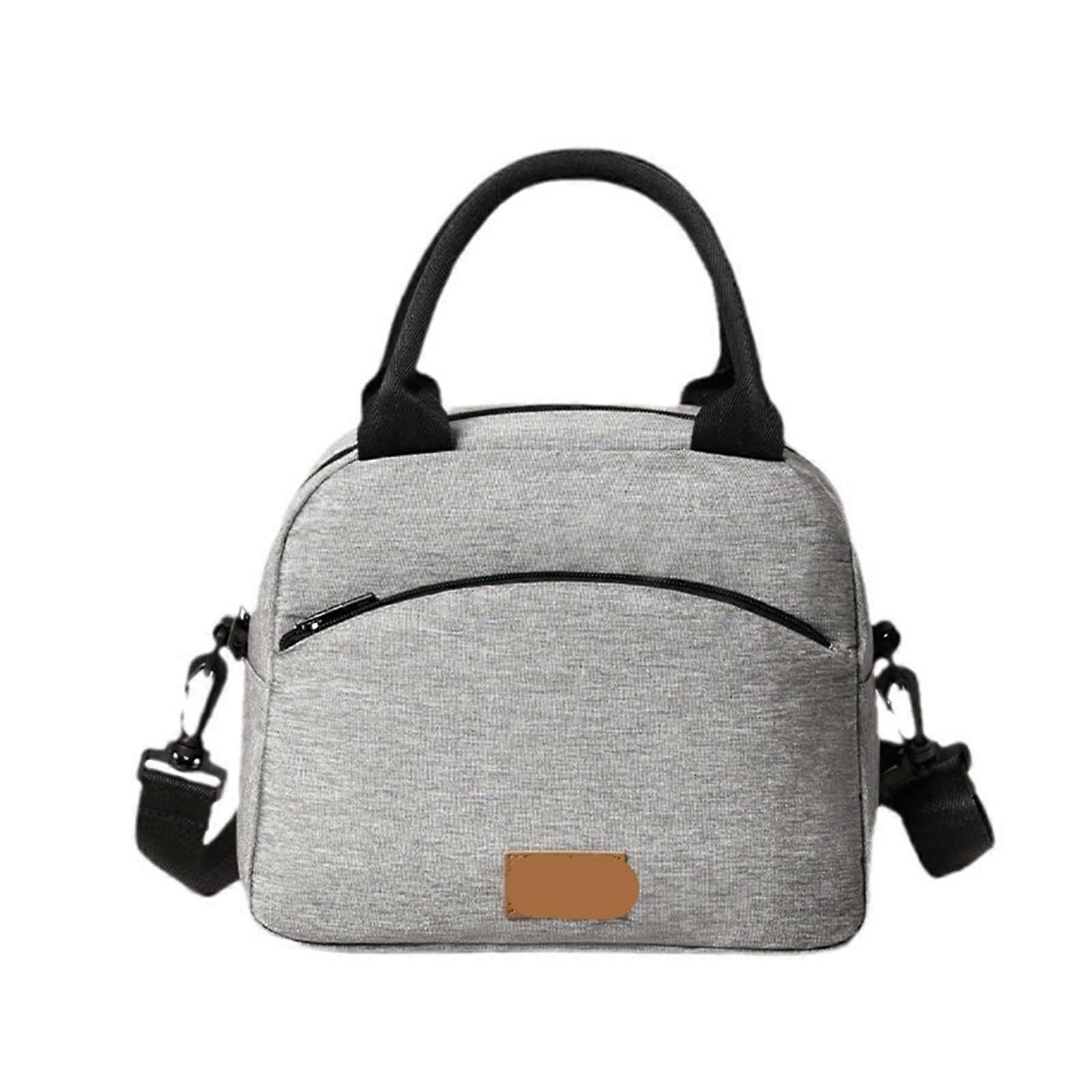 Lunch Bag With Shoulder Strap And Handle, Grey Cooler Tote For Women, Portable Meal Bag For Work And School