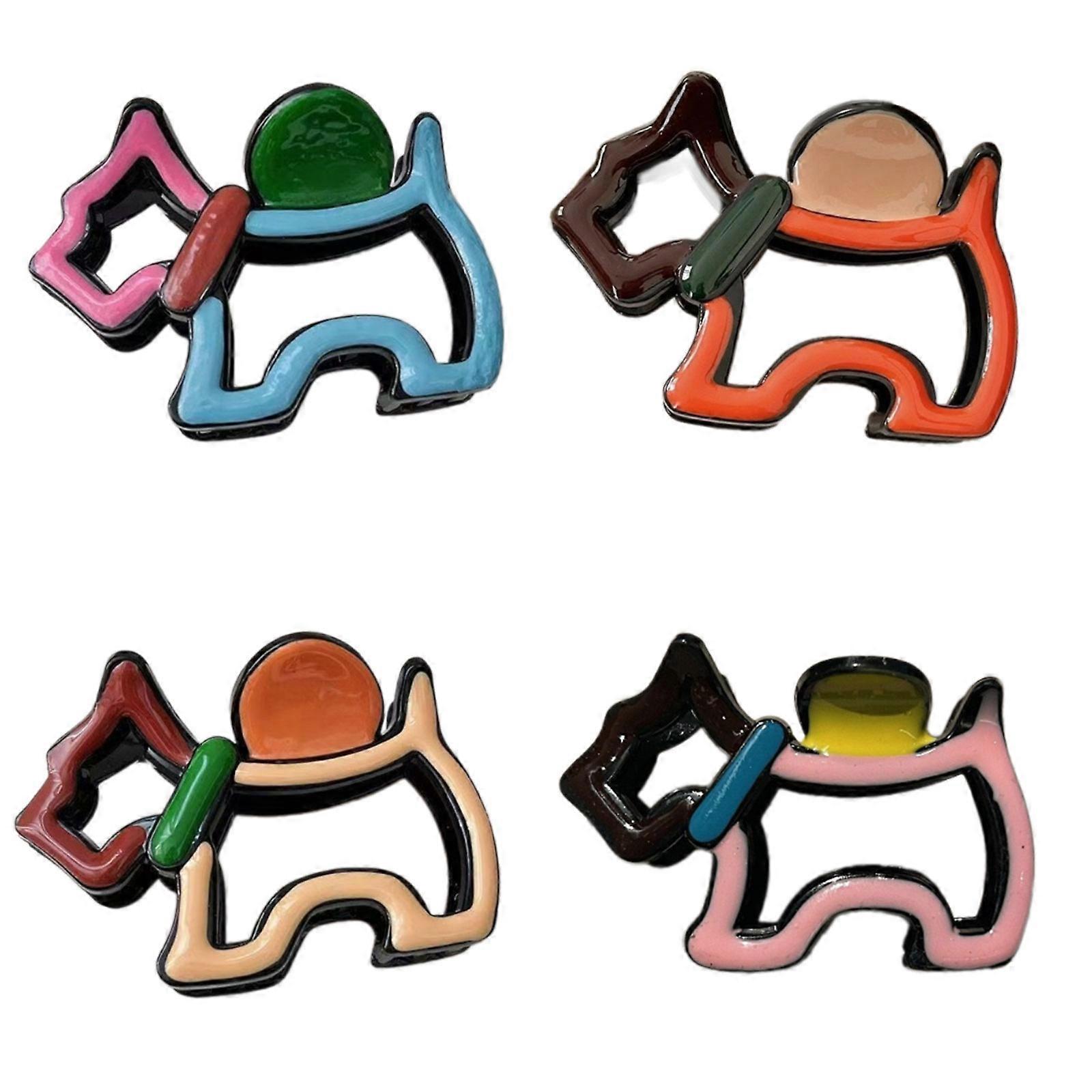 4PCS Ergonomic Curved Design Hair Claw Clip Vibrancy Color Blocking Dog Shape Ponytail Holder Daily Styling Essential  Mixed color