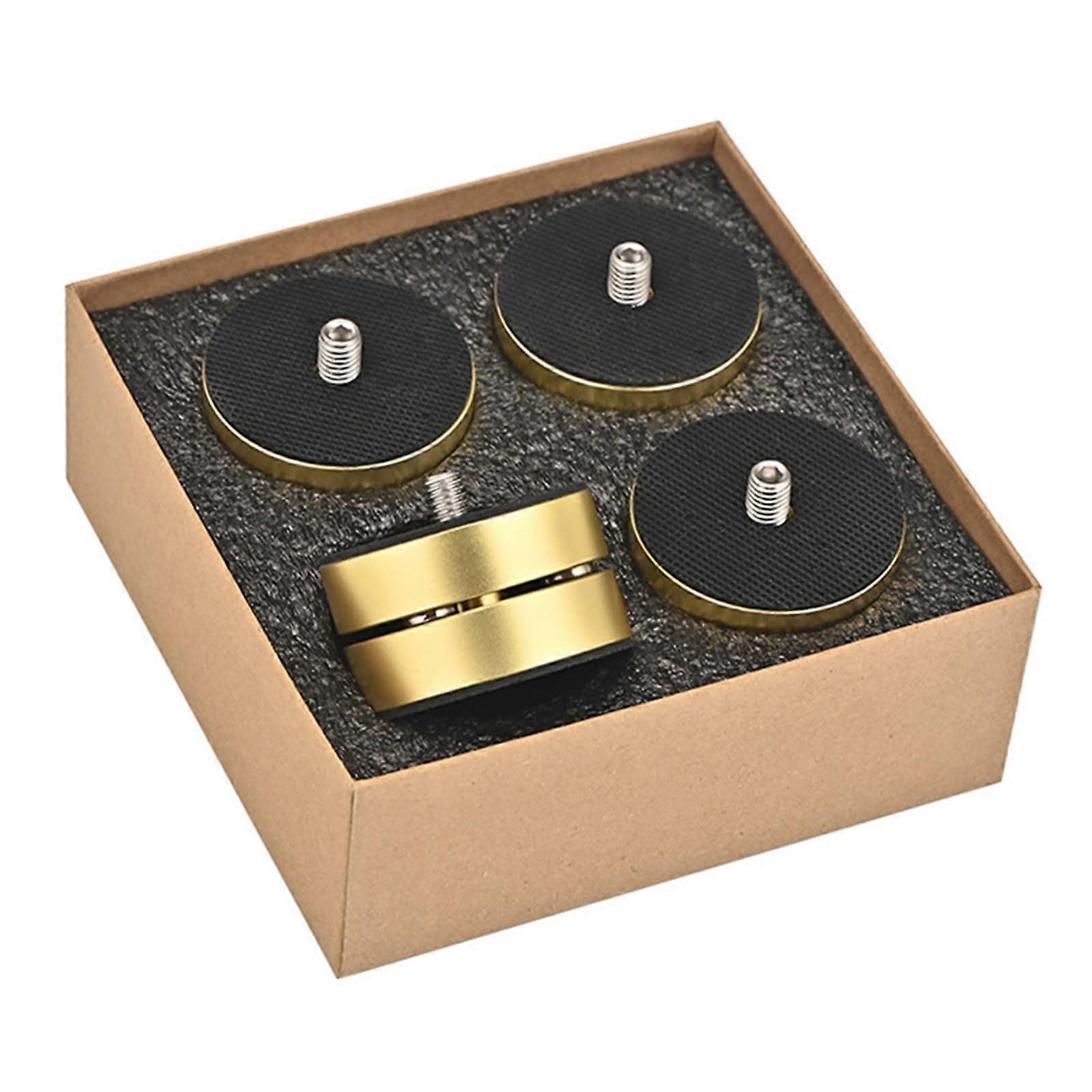 Nonslip shockabsorbing pads with dual purpose, speaker spikes, isolation feet for sound equipment, 4 pieces gold.