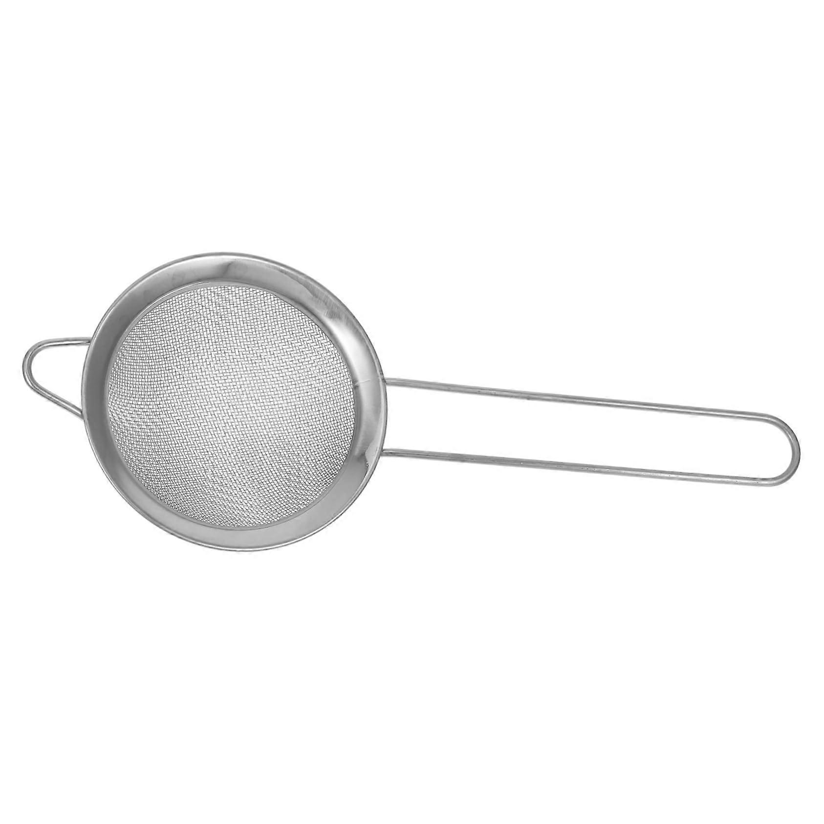 Flour sieve with ergonomic fine mesh, easy to clean for other powders, versatile applications for baked goods.