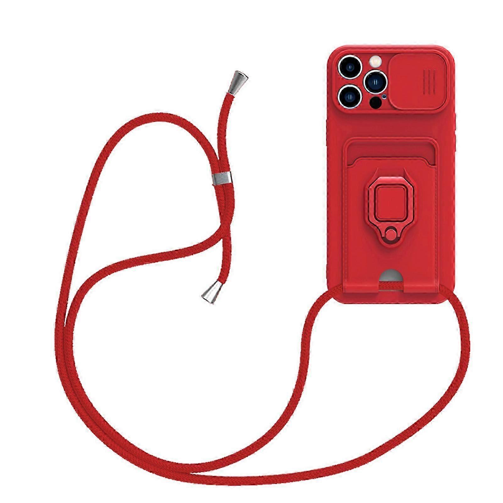 Crossbody Strap for iPhone 15 Pro Max/15 Ultra Case with Card Holder Ring Kickstand, Scratch-Resistant Shockproof Slide Lens Camera Protection Case