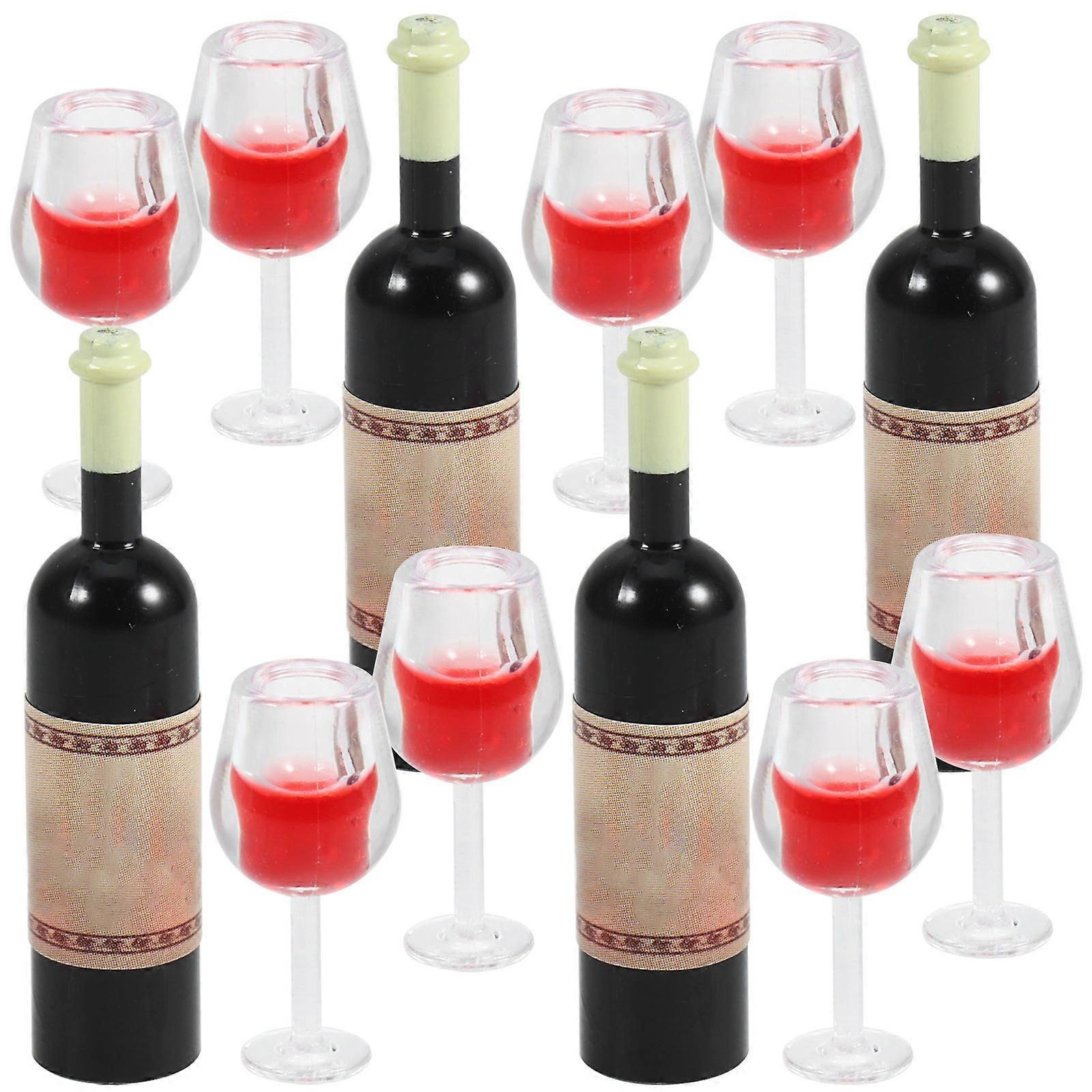 4 Sets Mini Wine Bottles Cups Mini Liquor Bottles Miniature Wine Goblet Cups