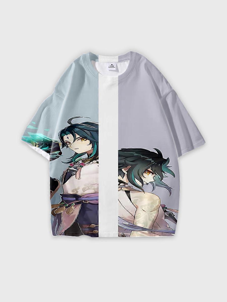 T-shirt round neck Role Pattern loose short sleeve D298